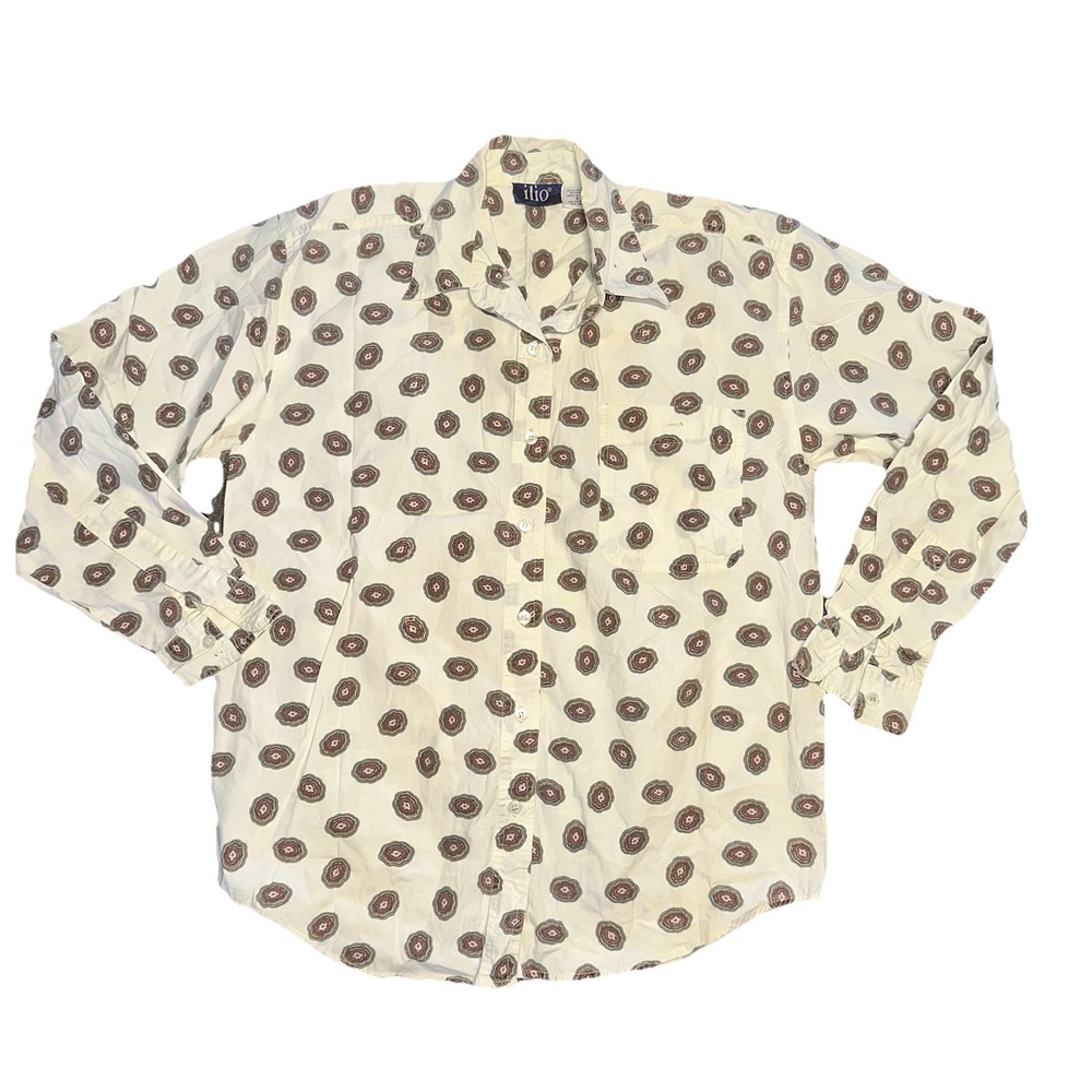 Vintage‎ Ilio Long Sleeve Button Up Shirt Size Small Green Retro Geometric 90s